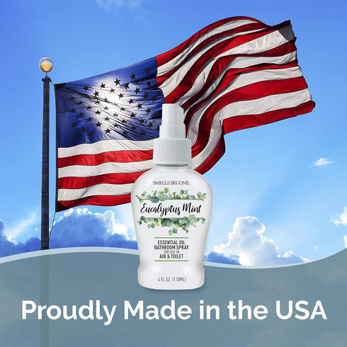 SMELLS BEGONE 4 oz Essential Oil Air Freshener Bathroom Spray - Eliminates Bathroom & Toilet Odors - Made with Essential Oils - Eucalyptus Mint Sc...