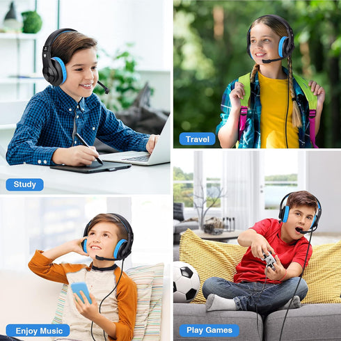 ShinePick Kids Headphones, Over-Ear Girls Boys Gaming Headphones with Microphone and Volume Control for Kids Teens Online School, Travel?Blue?...