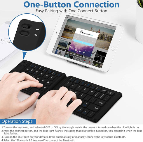 Foldable Bluetooth Keyboard, Portable Wireless Keyboard Rechargeable Full Size Ultra Slim Folding Keyboard Compatible iOS Android Windows Smartpho...