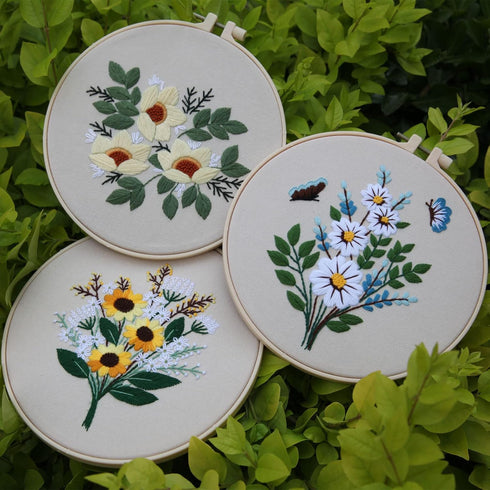 Embroidery Kit for Beginners,Cross Stitch Kits for Adults DIY Craft 3pcs Embroidery Pattern Needlework Fabric Embroidery Thread and Needles 1pcs E...