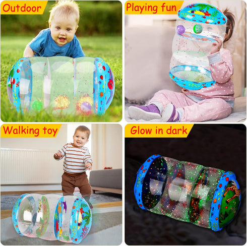 Crawling & Walking Baby Toys 0-6 6 to 12 Months Glowing Jumbo Inflatable Rolling Infant Toys 8 9 12-18 Month Old Sensory Toys for toddler 1-3 Deve...