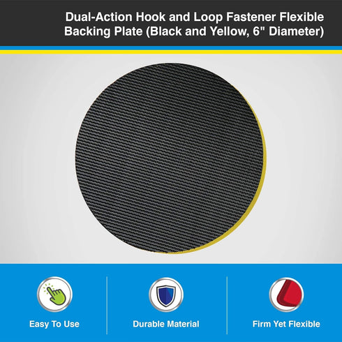 Lake Country Dual-Action 6” Backing Plate - Flexible Polishing Pad Plate w/Smooth Finish - Hook and Loop Pad Fastener - Black & Yellow Polisher Ba...