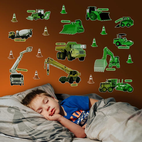 Glow in The Dark Construction Wall Stickers – 10 Large Bright Decals for Bedroom Walls and Ceilings – Glowing Sticker Decorations for Girls and Bo...