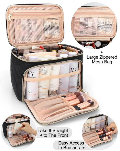 Relavel Makeup Bag, Large Capacity Travel Makeup Bag Organizer, Waterproof Cosmetic Bag with Adjustable Dividers for Women, Make Up Brush Holder M...