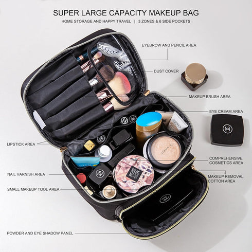 Make up Bag Travel Cosmetic Bags Brush Holder Zipper Pouch Case Organizer Cute Organizer Suitable for Purse for Women (Black-B)...