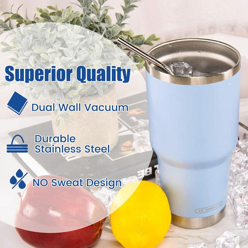 D·S 30oz Blue Tumbler Stainless Steel Double Wall Vacuum Insulated Mug with Straw and Lid, Cleaning Brush for Cold and Hot Beverages...