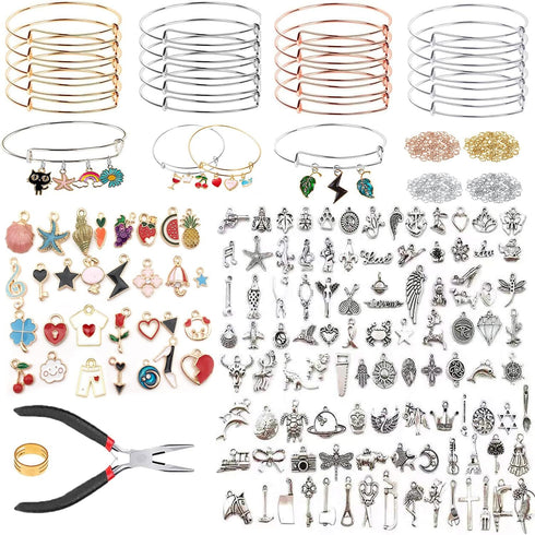 Bangle Bracelets Making Kit 317 Pcs Charm Bracelet Making Kit with Expandable Bangles, Colorful Charms, Jump Rings and Pliers for for DIY Jewelry ...