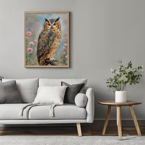 Posterizer 1 pcs- An owl in the middle of pink flowers-Art for Animal Lovers-Floral Botanical Art- Gift for Men Women Teens-Decor for Bedroom, Off...