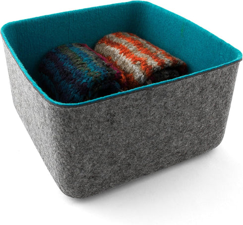 Three by Three Seattle Felt·Like·It! 5x5x4 Inch Felt Storage Bin for Office, Craft Room, Classroom, Living Room, Bedroom Storage (Blue)...