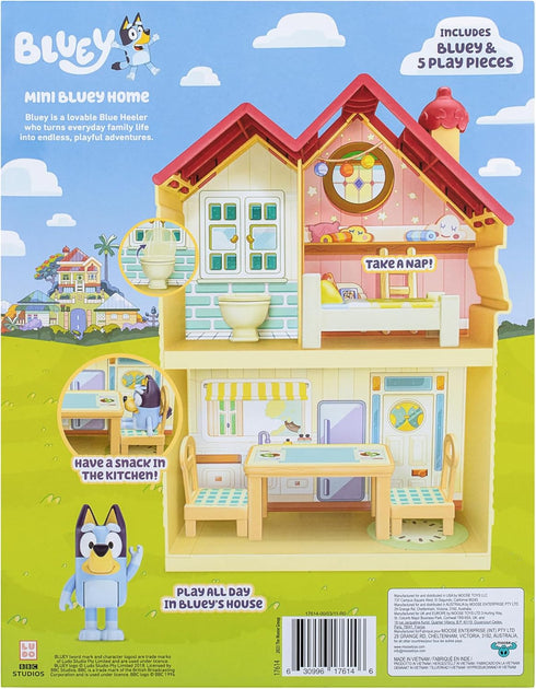 BLUEY Mini Home Playset | Compact House Playset with Carry Handle | Three Different Rooms | Kitchen, Bedroom and Bathroom | includes Figure with 5...