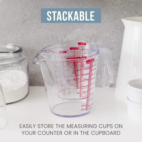 Chef Pomodoro 3-Piece Liquid Meausuring Cups Set - Ml and Oz Measuring Cup - Includes 1, 2 and 4 Cup, BPA-Free Plastic Measuring Cups for Liquids,...