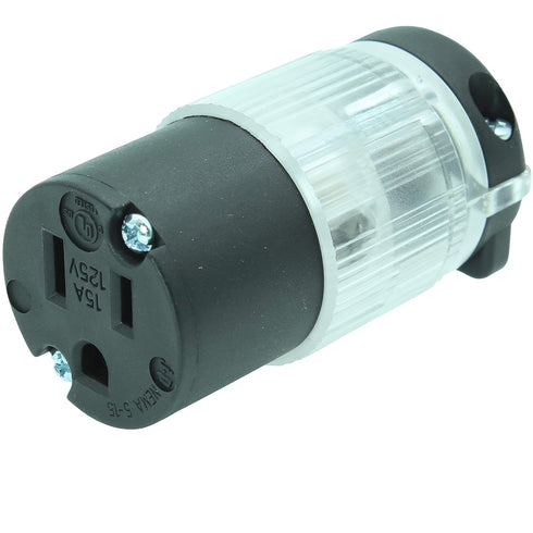 Journeyman-Pro 515CV-LIT Lighted 15 Amp 120-125 Volt, NEMA 5-15R, 2Pole 3Wire, Straight Blade, Female Plug Replacement Cord Connector Outlet, Comm...