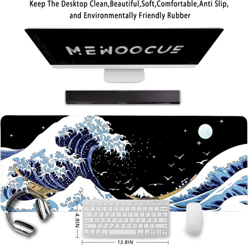 Gaming Laptop Mouse Pad,Sea Wave Big Mice Pads PC Keyboard Waterproof and Non-Slip 31.5 x 11.8inches 3mm Thick XL,XXL Rubber Table Mat, Kanagawa S...