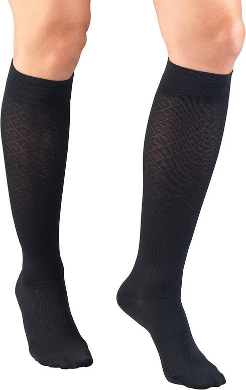Truform Compression Socks, 15-20 mmHg, Women's Dress Socks, Knee High Over Calf Length, Navy Diamond Knit, Large...