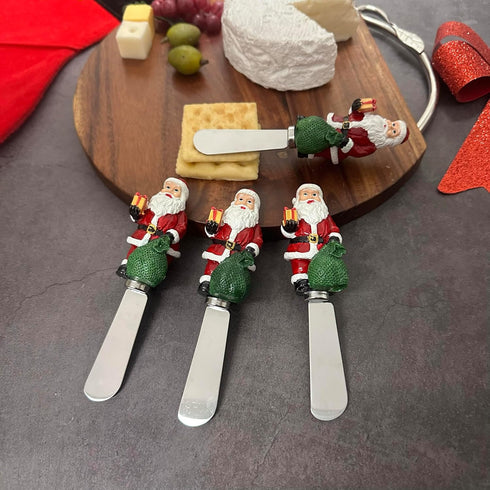 Supreme Housewares Santa Claus Cheese Spreaders, Hand-Painted Resin Handles with Stainless Steel Blades for Spreading Cream Cheese, Butter, Jam, o...