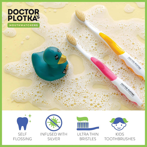 MOUTHWATCHERS Dr Plotkas Extra Soft Kids Toothbrushes Manual Flossing Toothbrushes | Ultra Clean Nano Toothbrushes | 4 Pack - Pink Childrens Tooth...