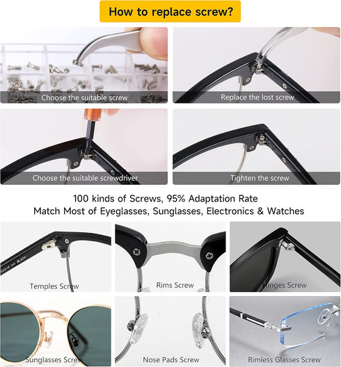 Upgraded All-in-One Magnetic Eyeglass Repair kit with Magnifying Glass, Repair Tool Kit with 12 interchangeable Screwdriver Bits, Nose Pads, Screw...