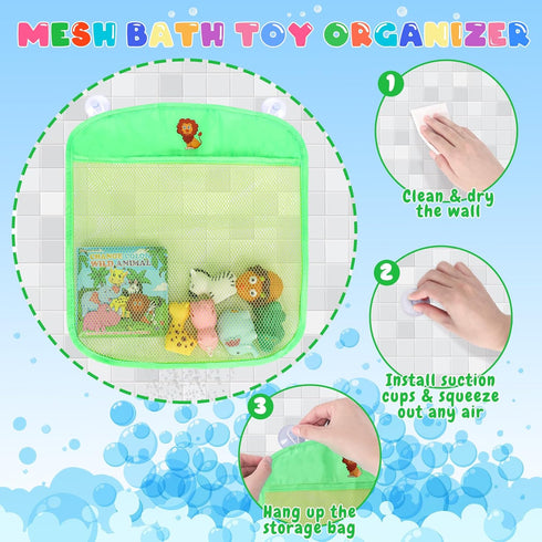 Light Up Bath Toys for Toddlers Kids Baby Boys Girls, No Hole Bath Toys with Bath Book & Organizer, Glow Bath Time Toys for Bathrooms Pool, Animal...