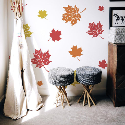 FINGERINSPIRE 5PCS Maple Leaf Stencils 3.9/5.9/7.9/9.8/11.8inch Square Leaves Painting Stencil Autumn Plants Stencil Plastic PET Drawing Template ...