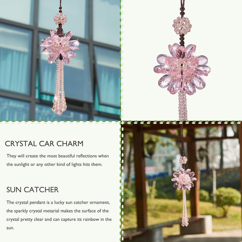 Crystal Flower Ball Car Pendant Lucky Car Mirror Hanging Ornament Crystal Suncatcher Hanging Charm Auto Interior Decoration, Pink...