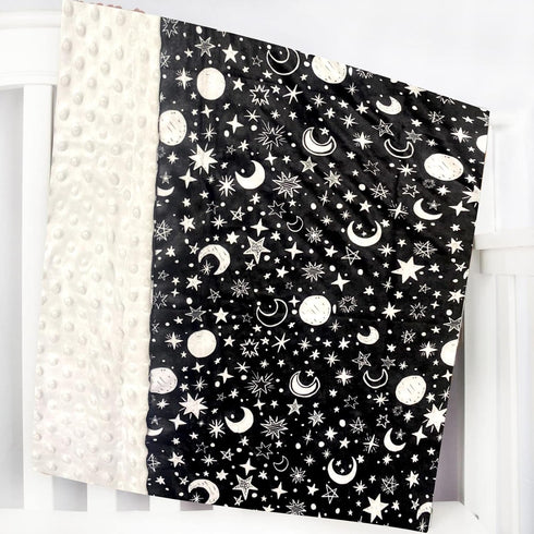 Baby Blanket for Girls Boys Black Moon Star Minky Super Soft Double Layer Receiving Blanket with Dotted Backing for Newborns Nursery Stroller Rece...