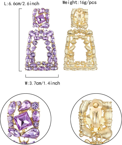 Flyonce Rectangle Clip-on Drop Earrings for Women, Sparkly Rhinestone Crystal Geometric Statement Non Pierced Earrings...