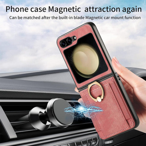 Asuwish Compatible with Samsung Galaxy Z Flip 5 5G 2023 Wallet Case and Card Slot Full Body Protective Case Metal Ring Holder Stand Kickstand Cell...