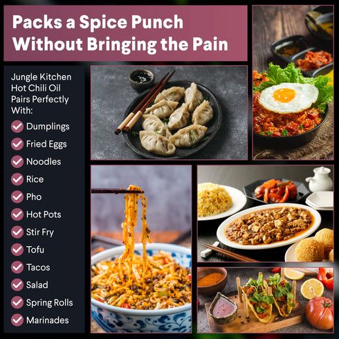 Jungle Kitchen Spicy Crunchy Garlic Chili Oil Vegan & Gluten-Free - Spicy Chili Crisp- Crunchy Garlic Chilli Oil Spicy Great Sauce & Toppings for ...