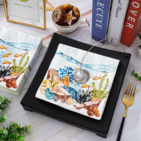AnyDesign 80PcsMarine Life Landscape Paper Napkins Under the Sea Disposable Luncheon Napkins Summer Dessert Dinner Hand Napkin for Table Supplies,...