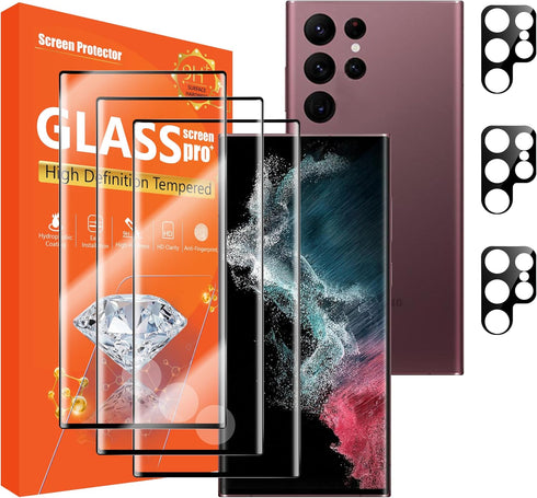 3 Pack Screen Protector & 3 Pack Camera Lens Protector for Galaxy S24 Ultra (6.8inch), Tempered Glass, 9H Hardness, Anti-Scratch, Bubble Free-Clea...
