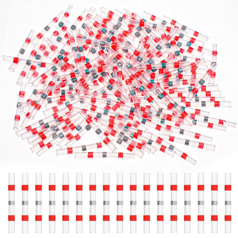 150 Pcs Solder Seal Wire Connectors, Solder Butt Connectors Heat Shrink, Red 22-18 AWG Wire Splice Connectors, for Marine Automotive Boat Wire Joi...