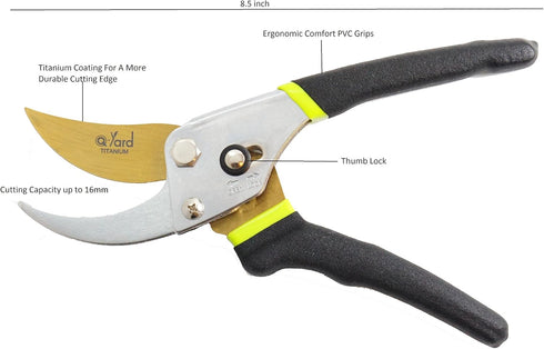 QY-731L Traditional Bypass Pruning 8.5" Titanium Blade- Handheld Gardening Tools Shears...