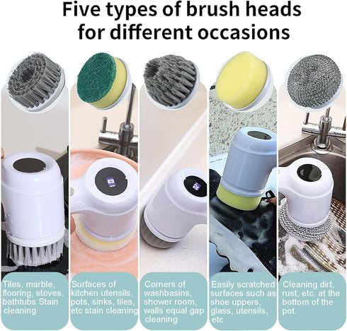 Electric Spin Scrubber Bathroom Cordless Electric Cleaning Brush with 5 Replaceable Heads Handheld Powerful Cleaning Brush with LED Display for Cl...