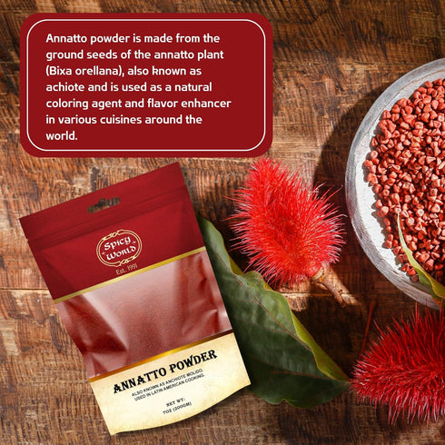 Spicy World Annatto Powder 7 Oz Bag - Premium Ground Annatto Seed and Achiote Powder for Vibrant Dishes - Latin American Flavors...