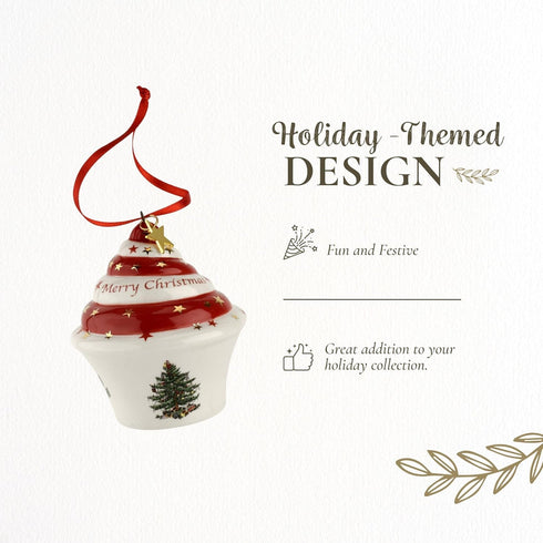 Spode Christmas Tree Cupcake Ornament, Long-Lasting Festive Holiday Ornament for Christmas Tree& Seasonal Display - Stylish Christmas Decoration f...