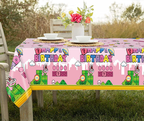 3Pcs Super Brothers Adventure Party Tablecloths 108 x 54 inches Video Game Theme Plastic Table Cloth Fits for Princess Peach Girl Birthday Party D...