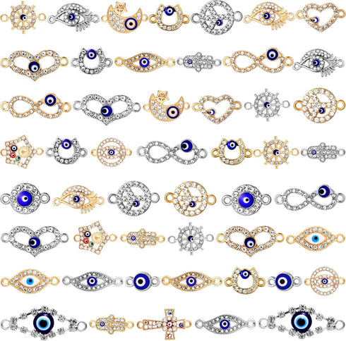 Hicarer 50 Pieces Evil Eye Beads Charms for Jewelry Making Mixed Alloy Evil Eye Assorted Connector Rhinestone Diamond Link Charms for DIY Jewelry ...