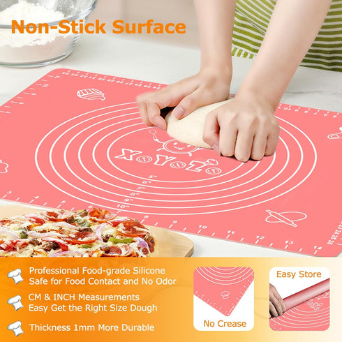 Silicone Pastry Mat for Baking, Dough Rolling Mat Non Stick Dough Mat with Measurement Baking Mat, Kitchen Counter Mat for Pie, Crust, Pizza, Cook...