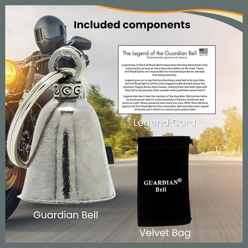 Guardian Bell Good Luck Bell w/Keyring & Black Velvet Gift Bag | Motorcycle Bell | Lead-Free Pewter | Good Luck Gift to Friends & Family | Bike Be...