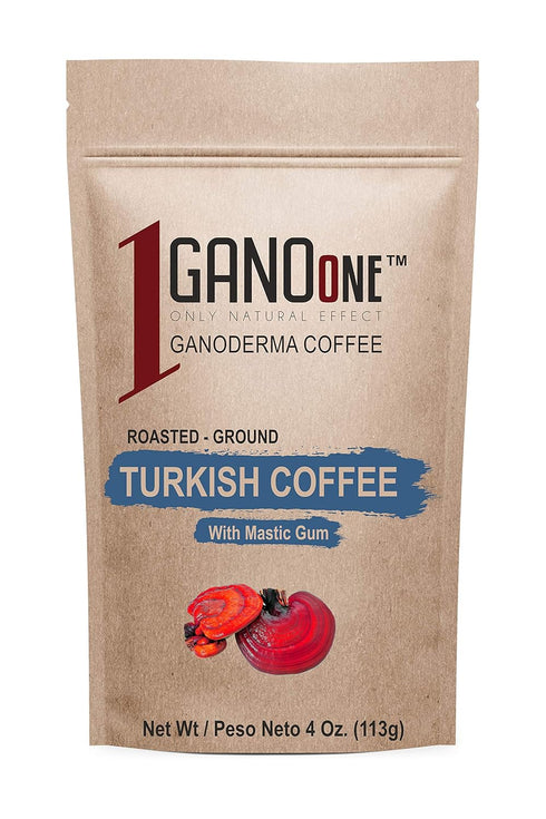 GanoOne Turkish Coffee with Mastic Gum include Ganoderma Reishi Mushroom Extract Medium Roast Ground Special Blend 100% Arabica Coffee Resealable ...