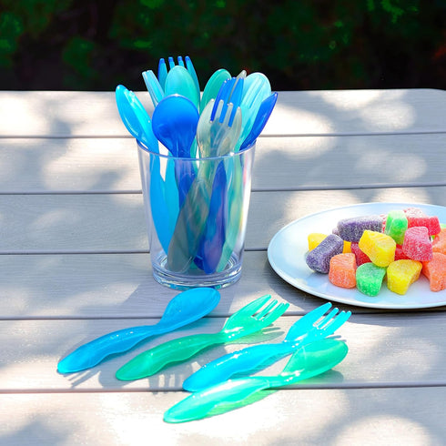 Youngever 18 Pcs Plastic Toddler Utensils, Plastic Kids Forks Kids Spoons, Large Size, Set of 9 in 9 Coastal Colors...