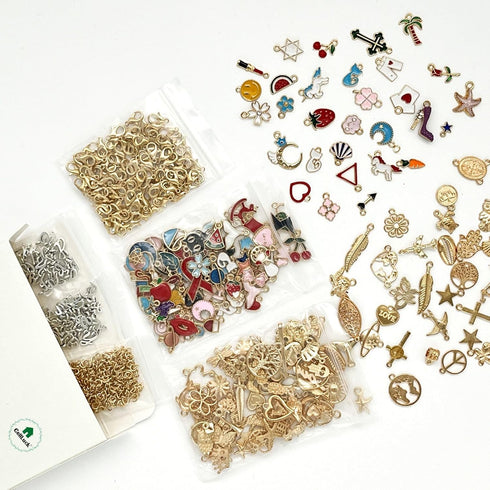 CellLuck 200Pcs Mixed Gold Plated Enamel Charms for Jewelry Making - Also Includes 52Pcs Letter Pendants, 400Pcs Jump Rings and 100Pcs Lobster Cla...
