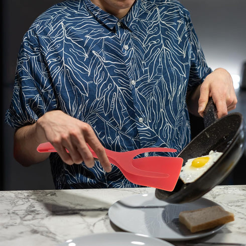 Kisangel 2pcs 2 in 1 Spatula and Tongs Kitchen Spatula Tongs Egg Flipper Spatula Tongs Cooking Utensils(Red, Black)...