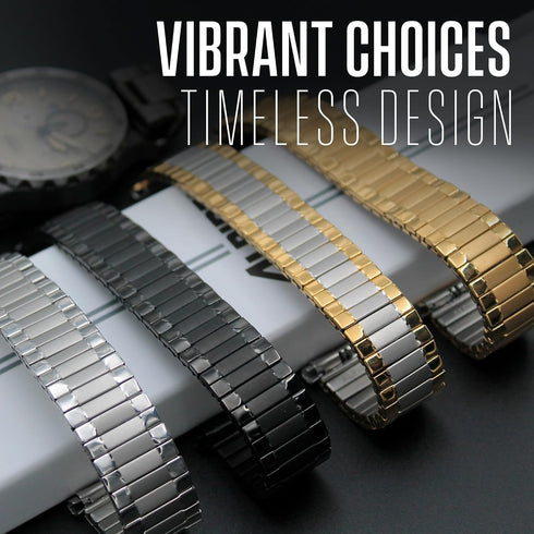 Alpine Stainless Steel Expansion Watch Band - Mens Stretch & Wrist Watch Band with Squeeze Ends - Flexible Replacement Watch Bands for Women & Men...