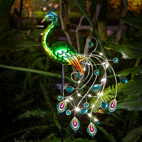 Glintoper Solar Garden Lights, 39 Inch Height Outdoor Metal Peacock Decorative Garden Stakes, Mothers Day Ideal Gifts, Waterproof Path Lights Lawn...