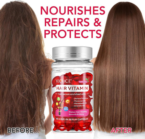 Bieyoc Hair Vitamin Capsules, Hair Serum Capsules with Vitamin A C E B5 for Hair Repair and Moisturizing, Hair Care Vitamins 40 Pcs Hair Oil Capsu...