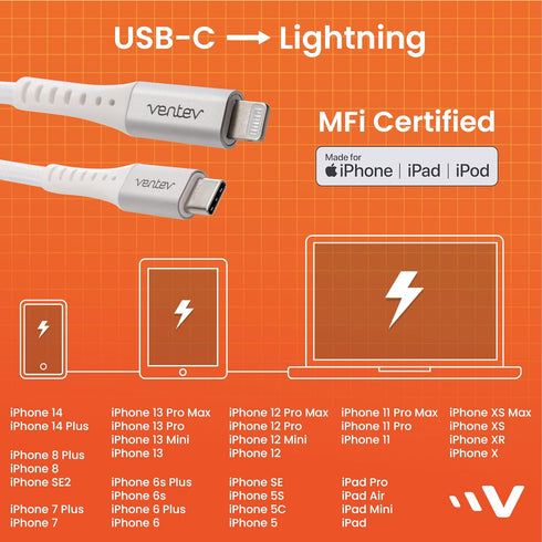 Ventev Alloy 10 Ft iPhone Cable | Fast Charging USB-C to Lightning Cable | Extra Long MFi Certified Apple Charging Cord | Lasts Up to 100x Longer ...