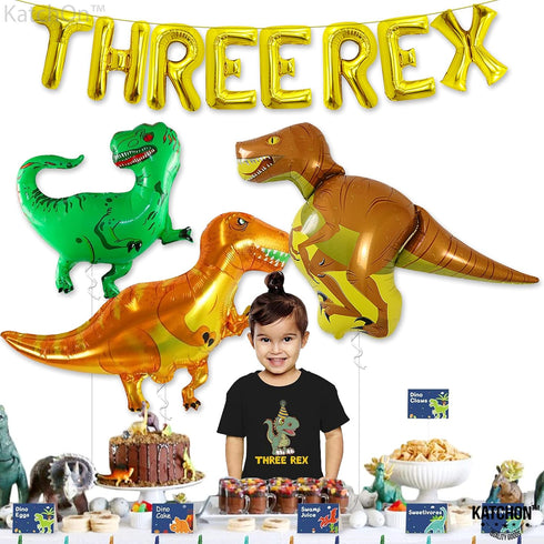 KatchOn Giant Dinosaur Balloons for Birthday Party - 48 Inch, Pack of 4 | Three Rex Party Decorations | Dinosaur Birthday Decorations...