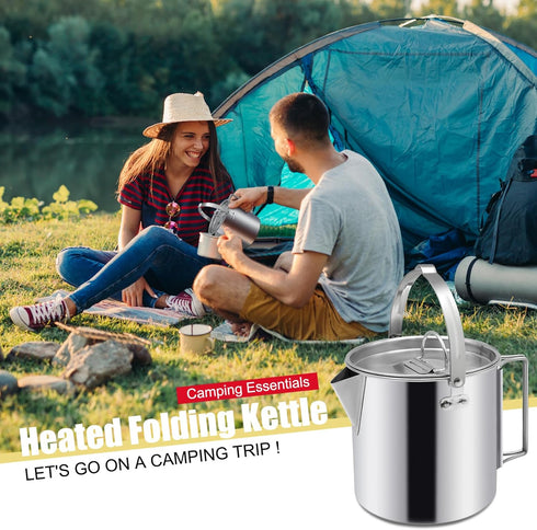 Camping Tea Kettle, Portable 1.2L Coffee Pot, Outdoors Camping Pot, with Handles and with Lids for Camping Hiking Picnic Camping, Backpacking, Sil...