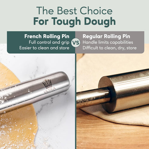 Ultra Cuisine French Rolling Pin for Baking – Use with Pizza, Cookie, and Pastry Dough, Fondant and Pie Crust – Tapered Design Bread Roller Pin, S...